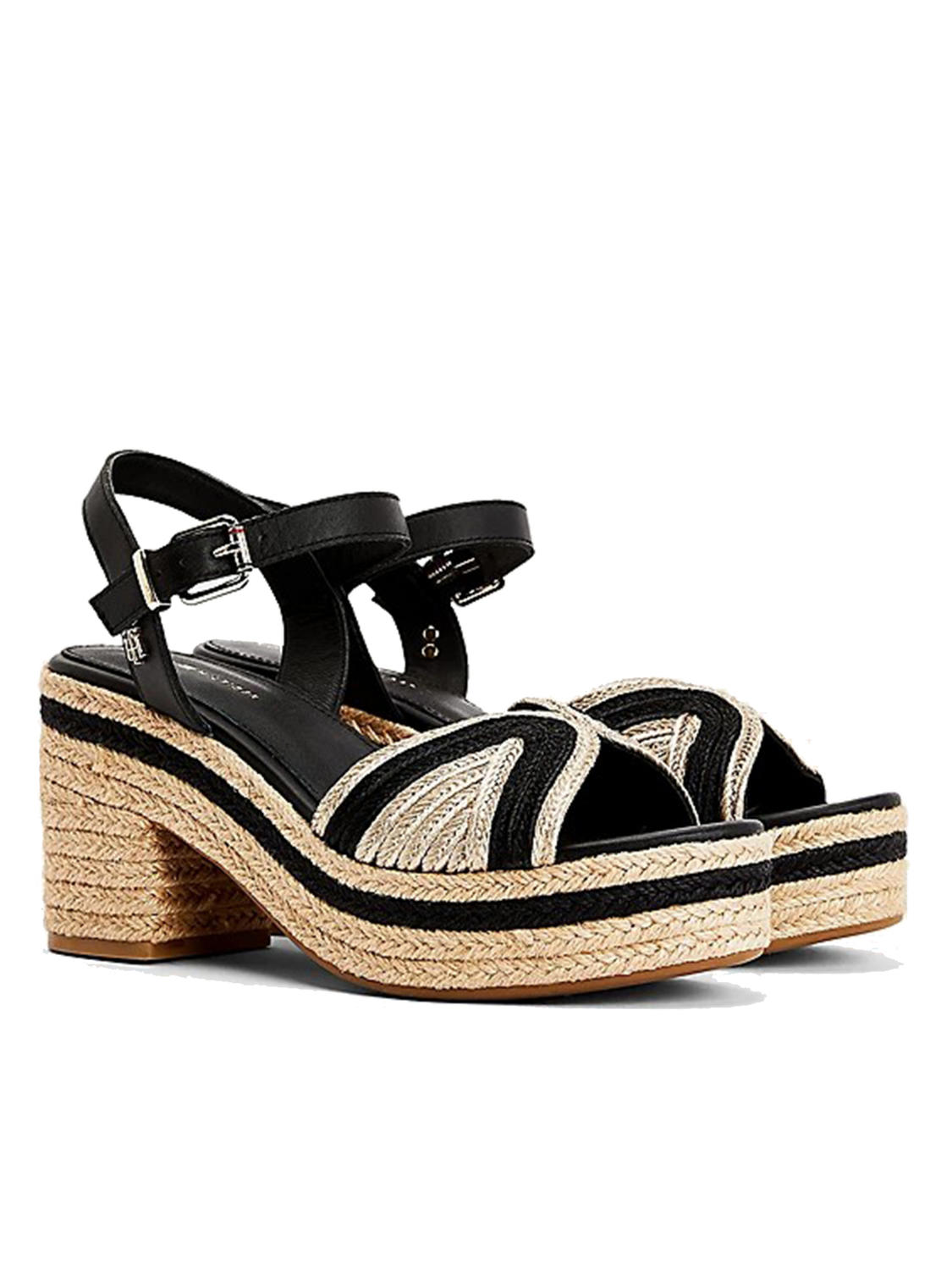 Tommy Hilfiger Th Artisanal Alpargatas De Tacón Medio Negro - ¡Compra A  Precios De Outlet!