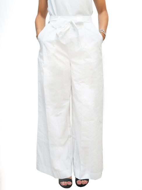 MANILA GRACE   Pantalón cropped de algodón blanquecino - Pantalones de mujer