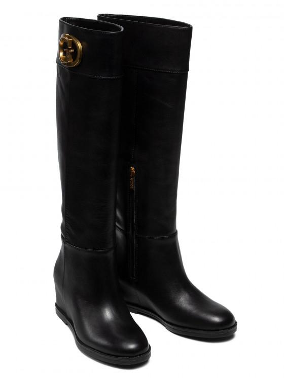 Guess Reedom Botas Altas De Cuña De Piel Negro - ¡Compra A Precios De  Outlet!