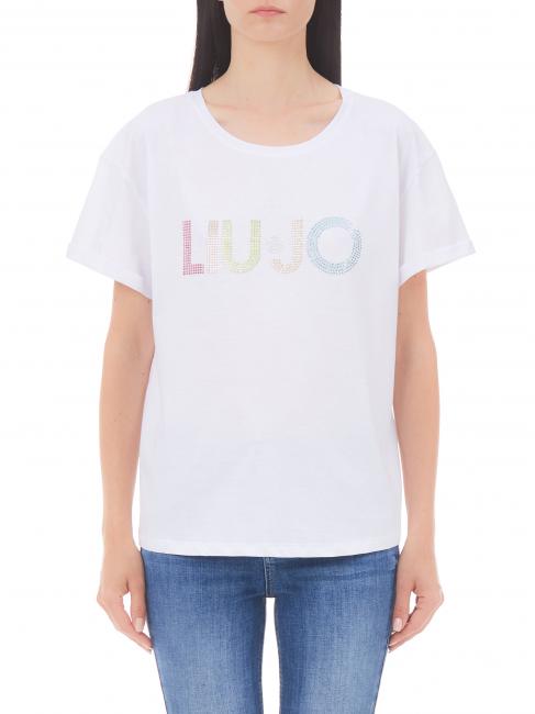 LIUJO MODA Camiseta de algodón con pedrería color biancoottico/liujo - camiseta