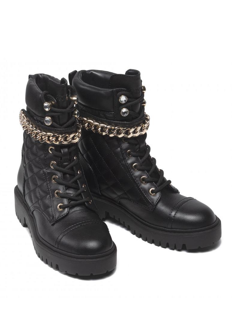 Guess Odysse Stivaletto 3,7Cm Botas De Combate Acolchadas Con Cadena Negro  - ¡Compra A Precios De Outlet!