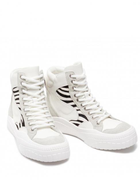 TWINSET Sneaker alta in pelle con inserti zebrati  cebra blanca / peluda - Zapatos Mujer