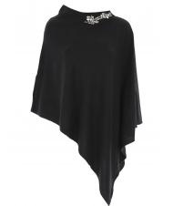 TWINSET Poncho in maglia con ricamo castoni su scollo   - Bufandas