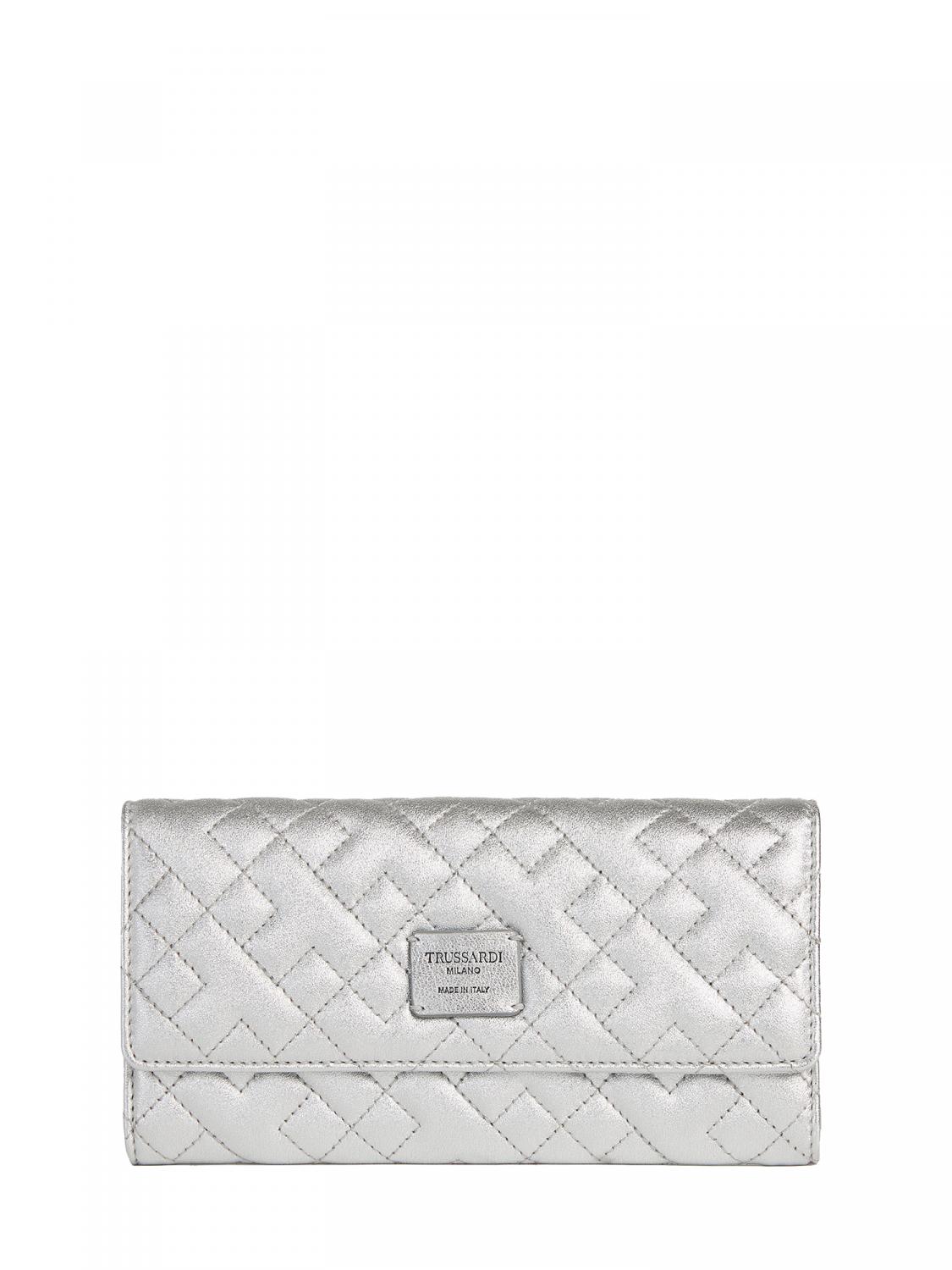 Trussardi Matelasse Cartera De Mujer En Napa Acolchada Silver - ¡Compra A Precios De Outlet!