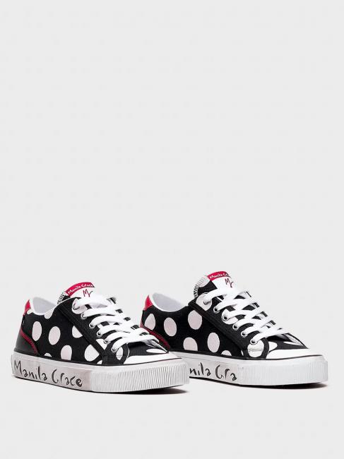 MANILA GRACE Sneaker low top a pois in canvas  blanco negro - Zapatos Mujer