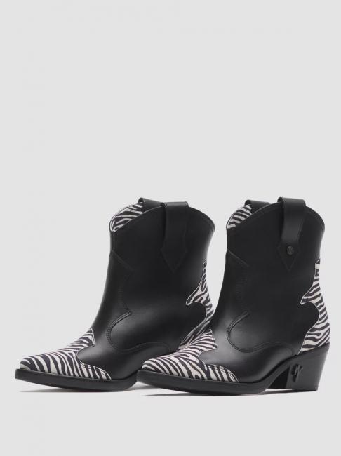 MANILA GRACE Stivaletto camperos basso in pelle con inserti zebrati  negro / cebra - Zapatos Mujer