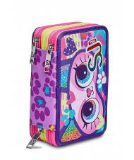 SJGANG ANIMALI FANTASY SJ GIRL Estuche con 3 cremalleras, completo con rotuladores y material escolar - Estuches y Accesorios