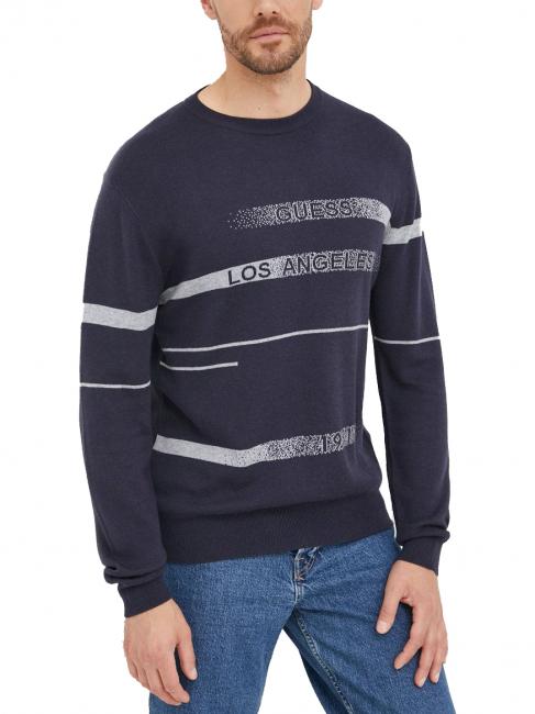 GUESS PHILIBERT LOGO Jersey elástico con cuello redondo logotipo azul y gris m - Suéteres de los hombres