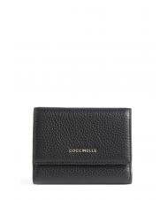 COCCINELLE METALLIC SOFT Cartera peque&ntilde;a en piel texturizada negro - Carteras Mujer - 1