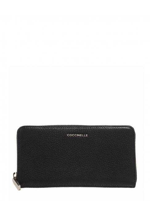 COCCINELLE METALLIC SOFT Cartera en piel texturizada negro - Carteras Mujer