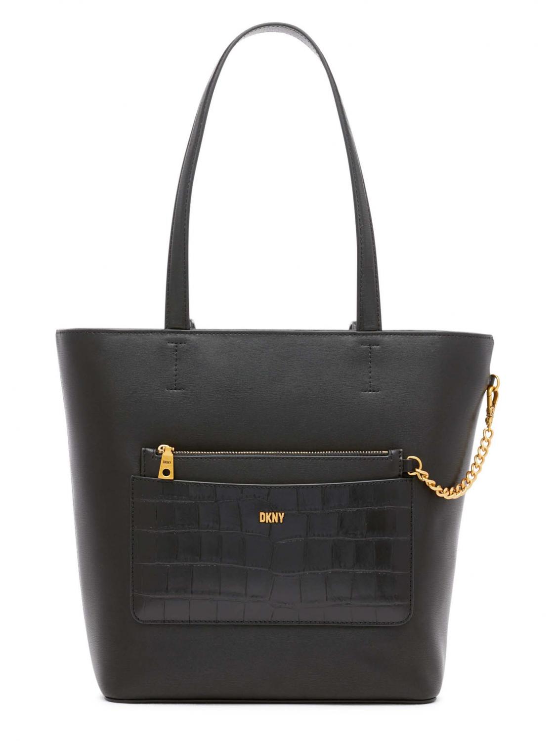 Dkny Simona Bolso De Compras De Cuero Negro Dorado - ¡Compra A Precios De Outlet!