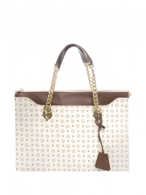 POLLINI Heritage Classic Bolso shopper de mano, con bandolera marfil / marr&oacute;n - Bolsos Mujer