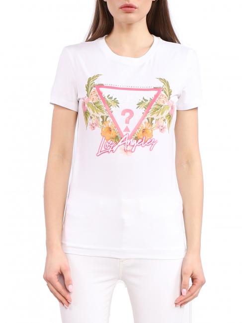 GUESS TRIANGLE FLOWERS Camiseta de manga corta purwhite - camiseta