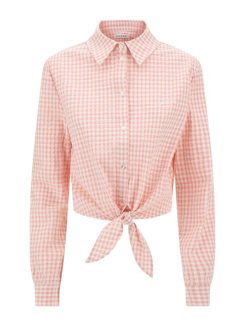 GUESS FADWA Camisa de manga larga con lazo guinga rosa claro - Camisas