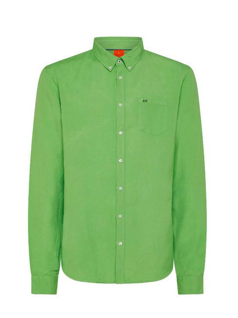 SUN68 BEACH Camisa de mezcla de lino de manga larga verde fluorescente - Camisas de hombre