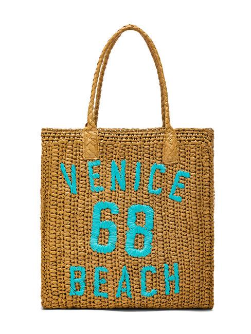 SUN68 BEACH Bolso de playa de rafia arena/turquesa - Bolsos Mujer