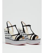 MANILA GRACE CAMPIONARIO Sandalias de cu&ntilde;a con lunares y rayas, con tiras de cuero. blanco negro - Zapatos Mujer - 1