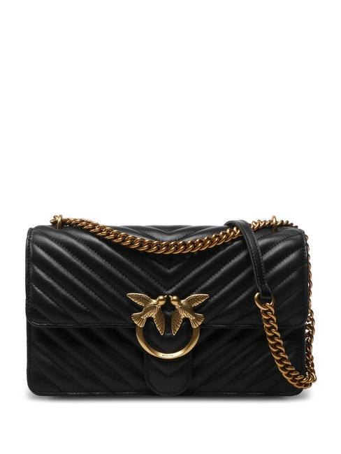 PINKO CLASSIC LOVE ONE Bolso de napa negro-oro antiguo - Bolsos Mujer