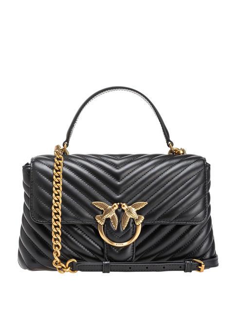 PINKO CLASSIC LADY LOVE BAG bolsa de chevrón negro-oro antiguo - Bolsos Mujer
