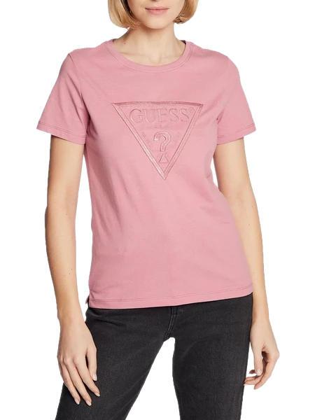 GUESS ANGELINA Camiseta de algodón rosa de bajo perfil - camiseta