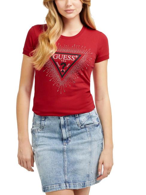 GUESS STAR TRIANGLE Camiseta con tachuelas chile rojo - camiseta