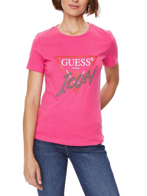 GUESS ICON Camiseta con tachuelas ponche rosa - camiseta