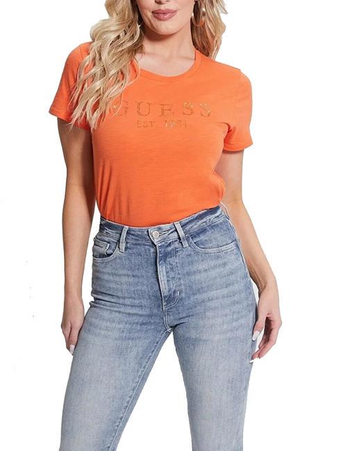 GUESS 1981 Camiseta con logo y pedrería granizado de naranja - camiseta