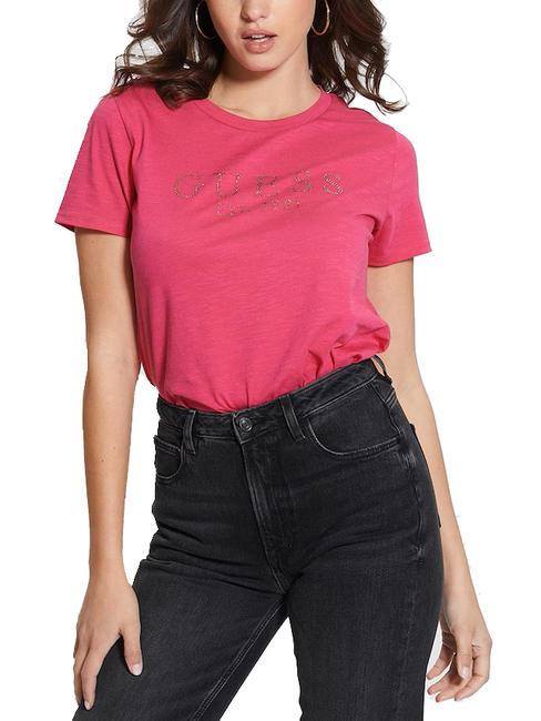 GUESS 1981 Camiseta con logo y pedrería rosa plena floración - camiseta
