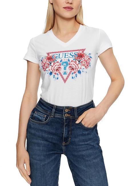 GUESS ROSES TRIANGLE Camiseta con estampado de rosas purwhite - camiseta