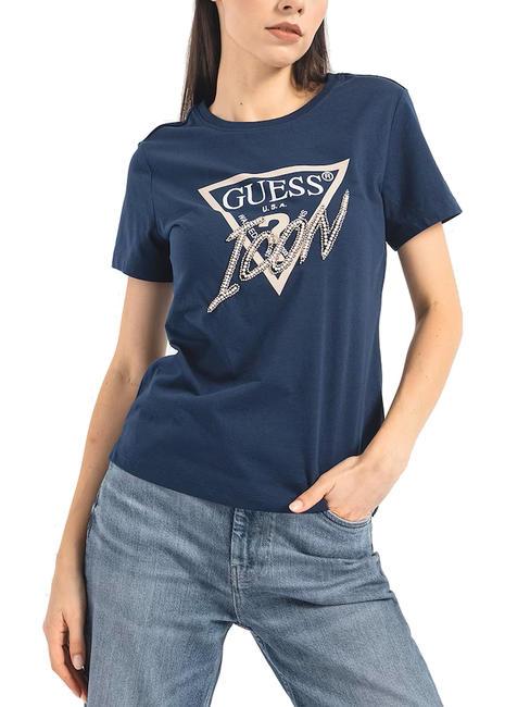 GUESS ICON camiseta con lentejuelas azul ennegrecido - camiseta