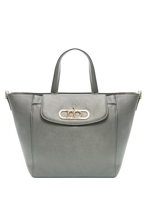 ROCCOBAROCCO LUCE Bolso tote con bandolera y logo de metal gris metalizado - Bolsos Mujer