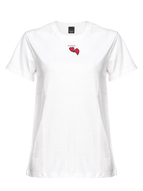 PINKO TRAPANI Camiseta de punto con corazones de pedrería blanco seda - camiseta