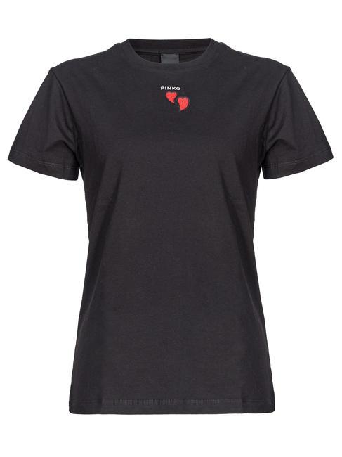 PINKO TRAPANI Camiseta de punto con corazones de pedrería limusina negra - camiseta