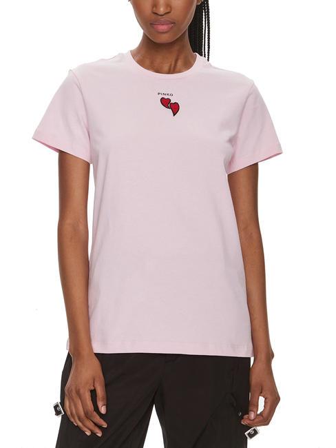PINKO TRAPANI Camiseta de punto con corazones de pedrería rosa lila dulce - camiseta