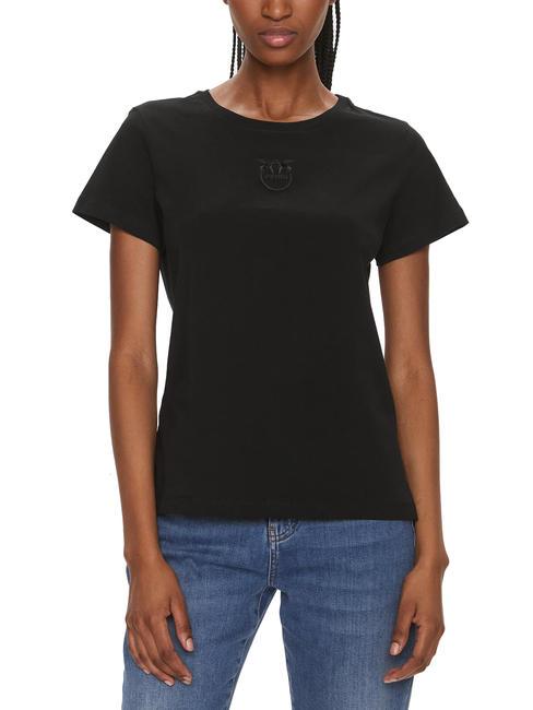 PINKO BUSSOLOTTO Camiseta con bordado de pajaritos del amor limusina negra - camiseta