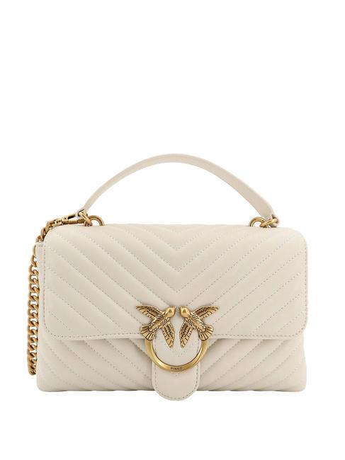 PINKO CLASSIC LADY LOVE BAG bolsa de chevrón blanco seda-oro antiguo - Bolsos Mujer
