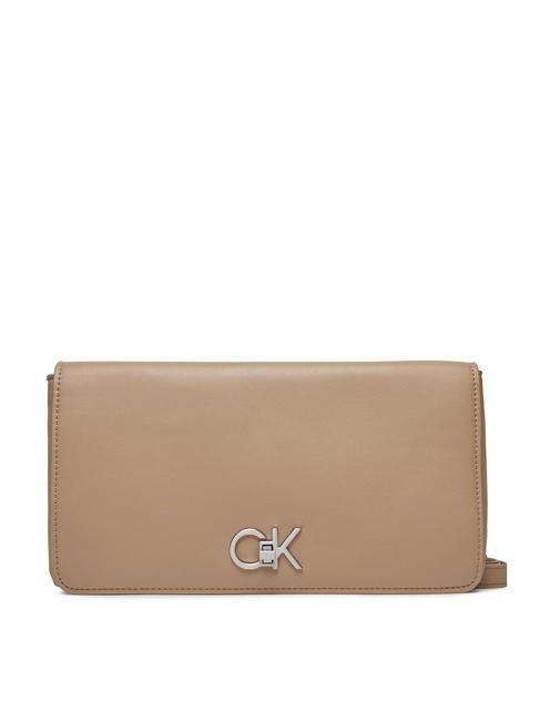 CALVIN KLEIN RE-LOCK DOUBLE GUSETTE Bolso de hombro visón plateado - Bolsos Mujer