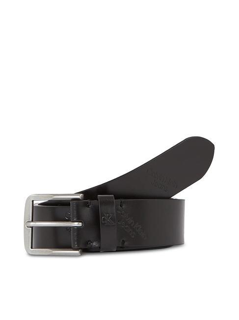 CALVIN KLEIN CK JEANS Cinturón de cuero logotipo negro en toda la prenda - Cinturones