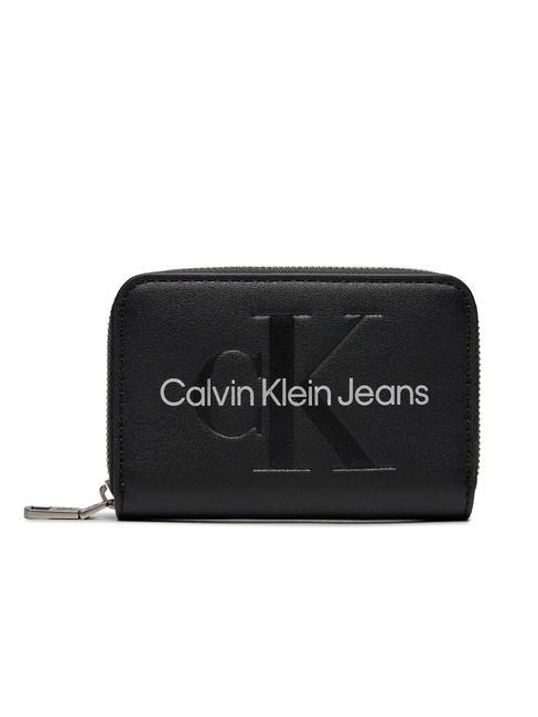 CALVIN KLEIN CK JEANS SCULPTED Cartera mediana con cremallera logotipo negro/metálico - Carteras Mujer