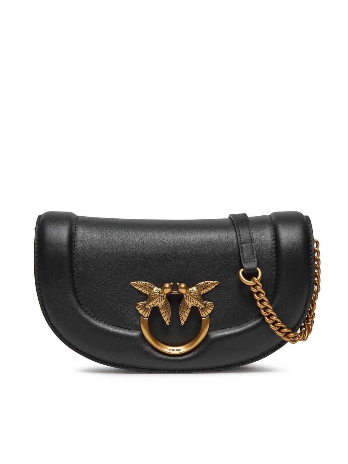 Pinko Love One Bolso De Hombro Saddle De Piel Negro Oro Antiguo Compra A Precios De Outlet