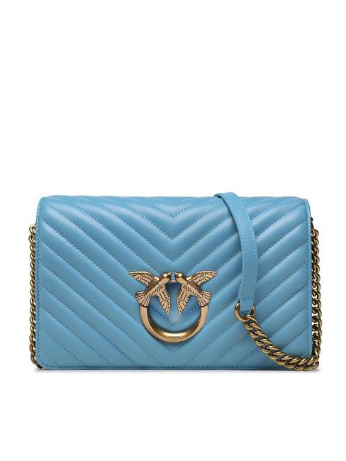 PINKO LOVE CLICK CLASSIC Bolso bandolera de napa acolchada azul cielo-oro antiguo - Bolsos Mujer