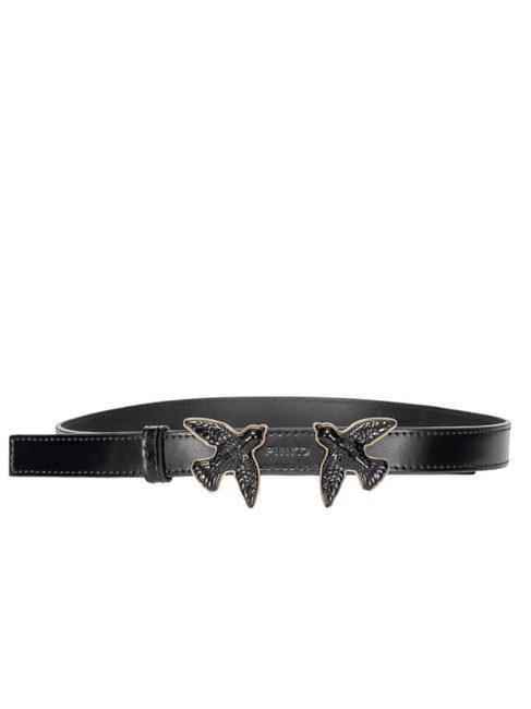 PINKO LOVE BERRY EVOLUTION Cinturón de piel con hebilla esmaltada color del bloque de limusina negra - Cinturones