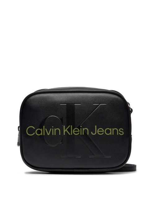 CALVIN KLEIN CK JEANS SCULPTED MONO Bolsa de cámara de hombro negro/verde intenso - Bolsos Mujer
