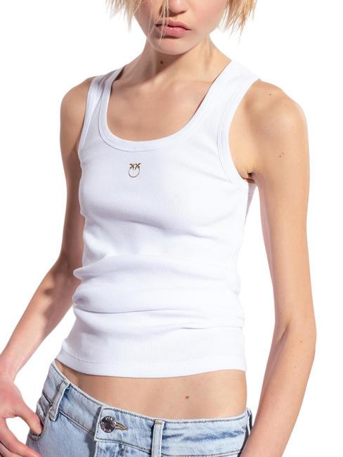 PINKO CALCOLATORE Camiseta sin mangas de canalé blanco brillante - camiseta