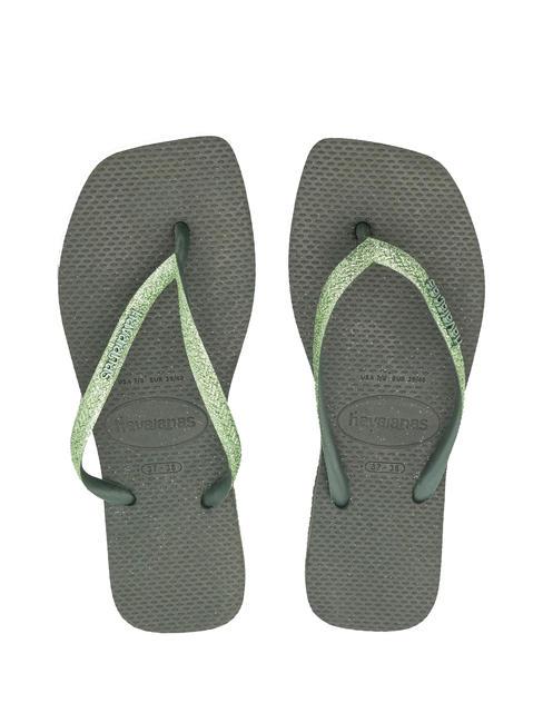 HAVAIANAS SQUARE GLITTER Chancletas verde olivo - Zapatos Mujer