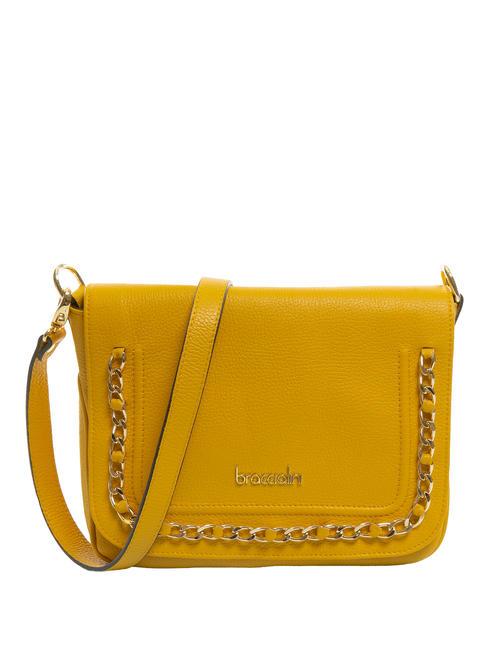 BRACCIALINI NORA Bolso bandolera de piel con solapa amarillo - Bolsos Mujer