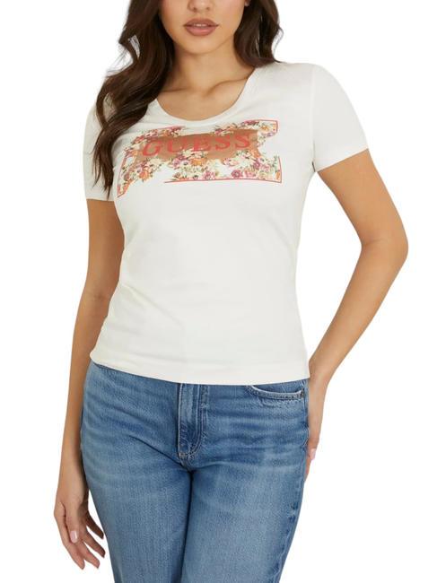 GUESS LOGO FLOWERS Camiseta de algodón elástico cremwhi - camiseta