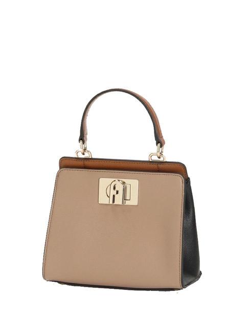 FURLA 1927 Bolso mini de piel greige + negro + coñac h - Bolsos Mujer