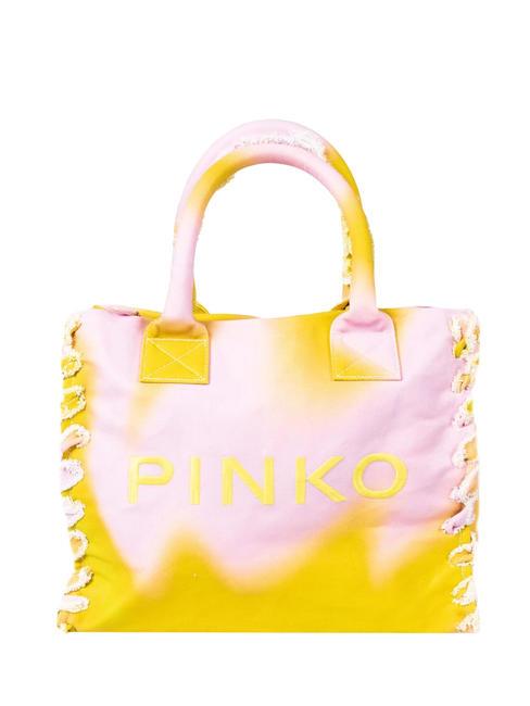 PINKO BEACH Bolso shopping en lona reciclada lima/rosa - Bolsos Mujer