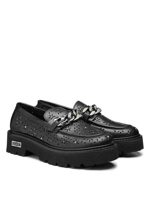 CULT SLASH 3194 Mocasines de piel con perforaciones florales. negro - Zapatos Mujer